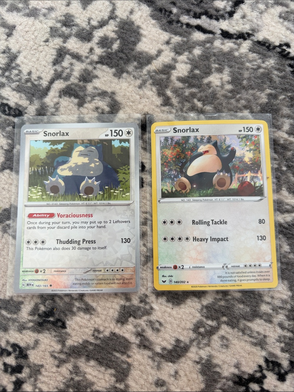 Pokemon Snorlax 140 Cosmos Holo and 143 Pokemon 151 Reverse Holo ✨5/$25✨